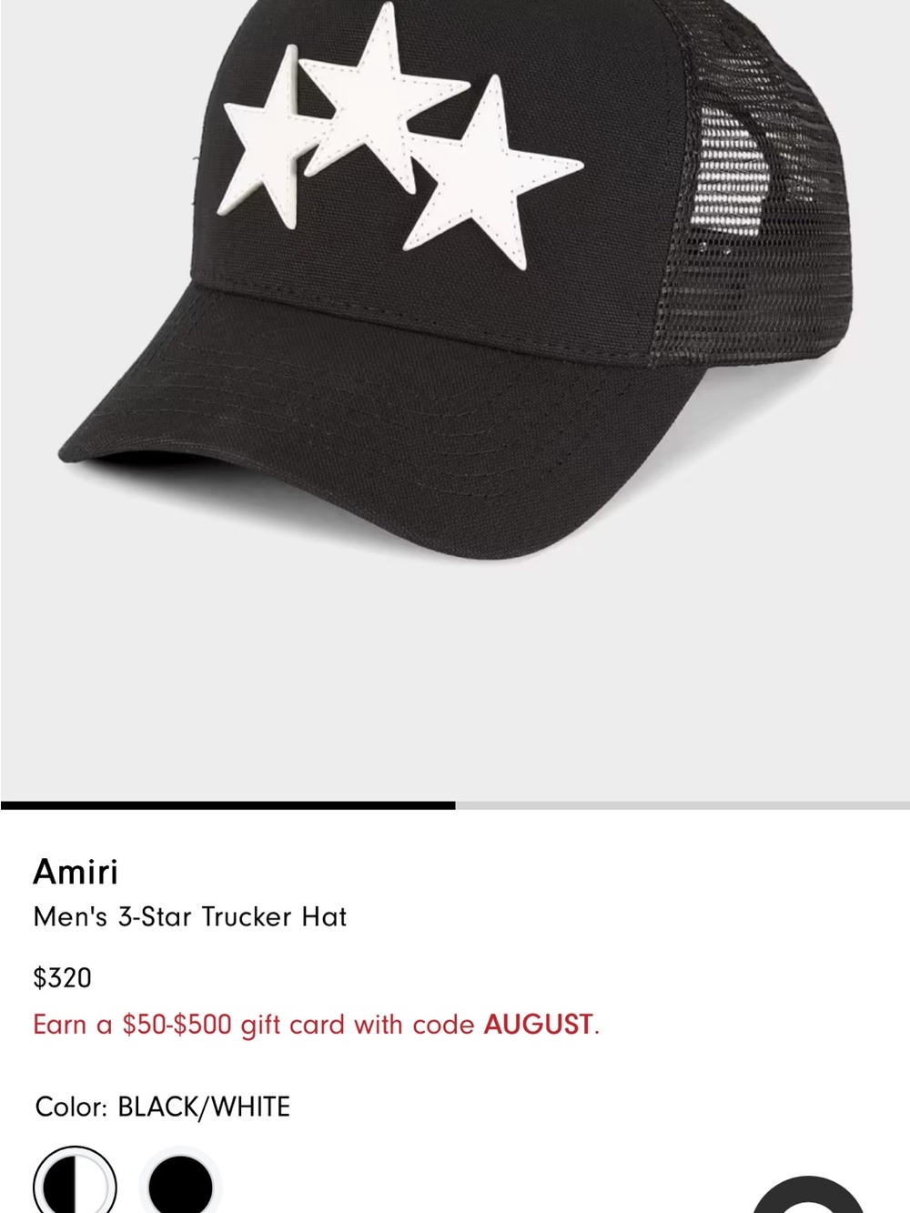 AMIRI Black Trucker Hat with White 3-Star Patch